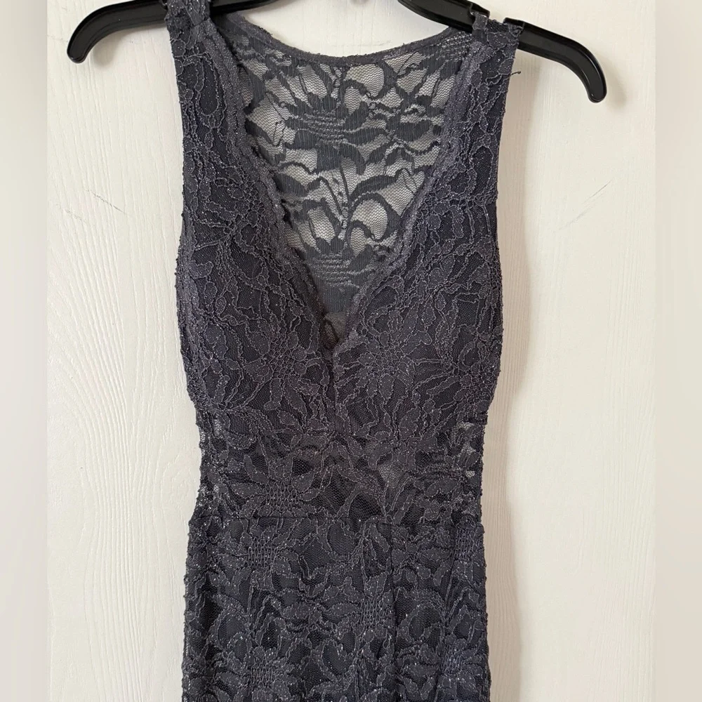 B Darlin Charcoal Lace Maxi Dress - Picture 2 of 5